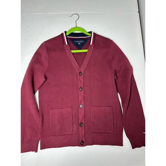 Tommy Hilfiger Men’s Cardigan Sweater Size SP Burgundy Cotton Button Up - Picture 6 of 13